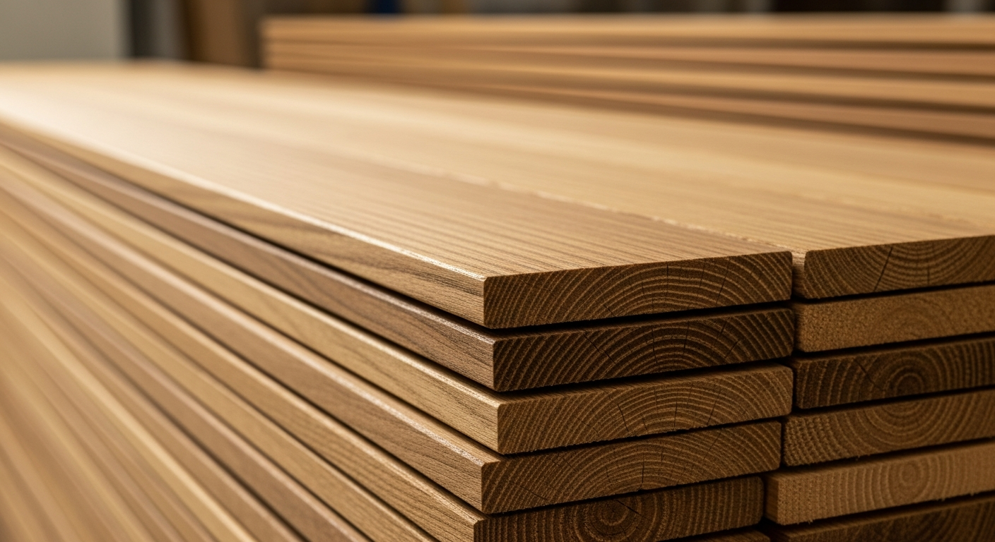 Kvaliteetsed voodrilauad virnas, näitamas puidu loomulikku mustrit